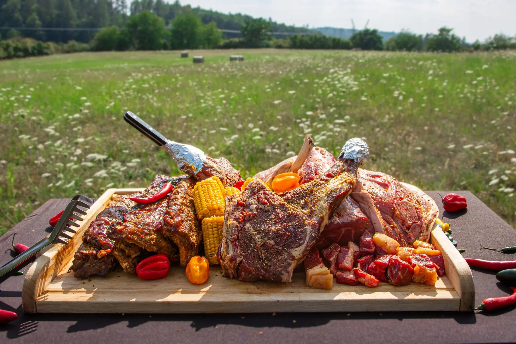 The board before grilling, meadow